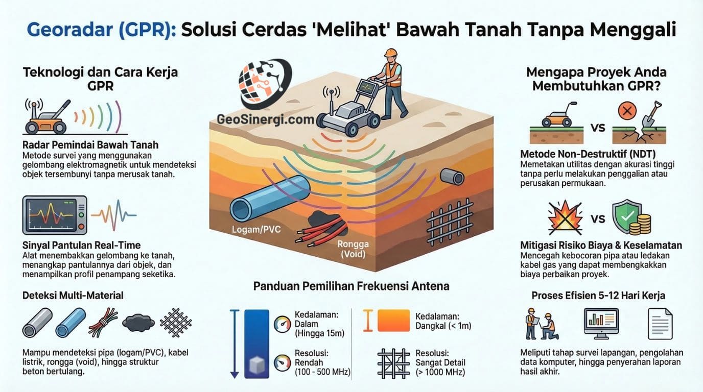 Proses survei georadar GPR di proyek konstruksi